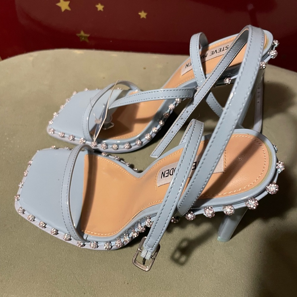 Steve Madden Light Blue Heels with Rhinestone Accents